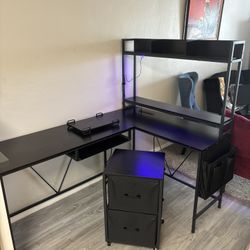 Black Adjustable Desk - LED - Plug Ins