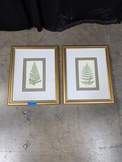 Set of Two Botanical Fern Framed Art in Gilt Wood