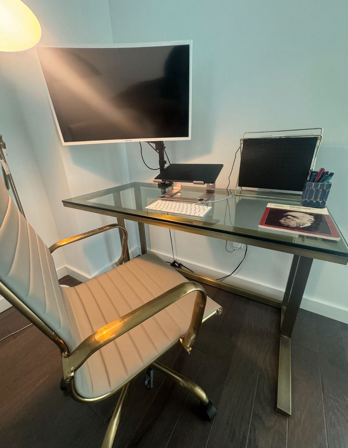 Brass & Glass Desk & Leather chair
