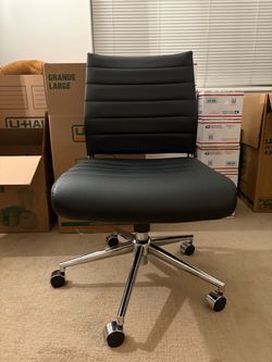 Black Leather Office Chair with Chrome Metal Base