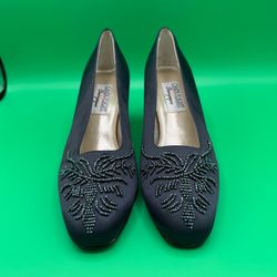 CANDLELIGHT Champagne Women's Silk Navy Blue  Heel Pump/ Shoes [size 7.5 W ]