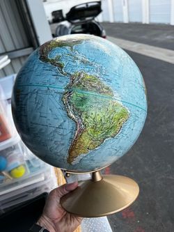 Vintage World Globe with Antique Brass-Tone Stand
