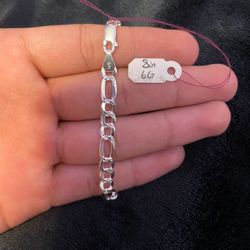 925 Silver Figaro Bracelet With Diamond Cut