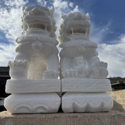 Pair Of White Marble Foodogs