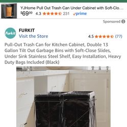 Furkit Pull Out Trash Cans For Kitchen Cabinet. Double 13 Gallon 