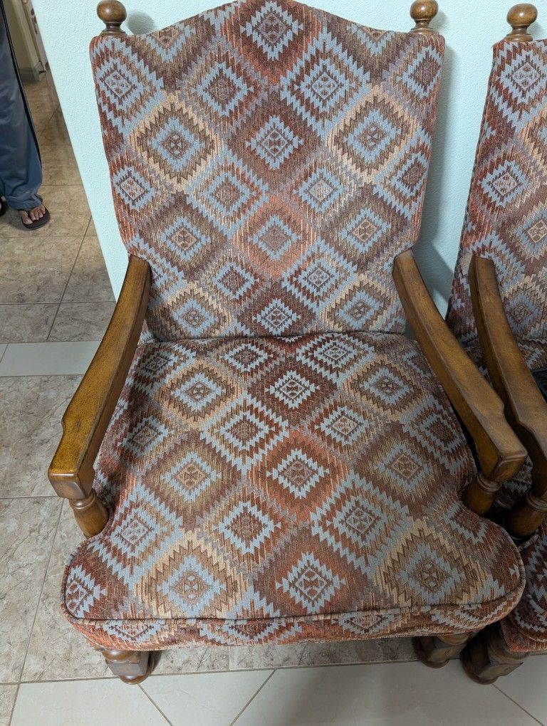 Six Vintage Upholstered Armchairs – Solid Wood Frame