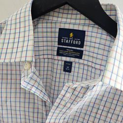 Stafford Traveler Fitted Dress Shirt 17 36/37 White Plaid