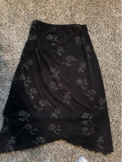 Vintage Y2K Black Mesh Rose Midi Skirt - Stretchy XS/S/M