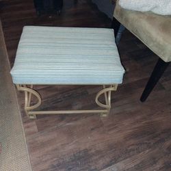 Torquise Blue And Tan Stripe/ Gold Foot Stool