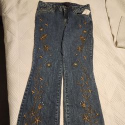 New Willi Smith Bedazzled Embroidered Jeans, Size 14