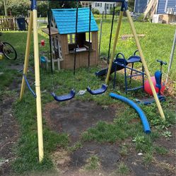 Swingset With Slide And Playhouse