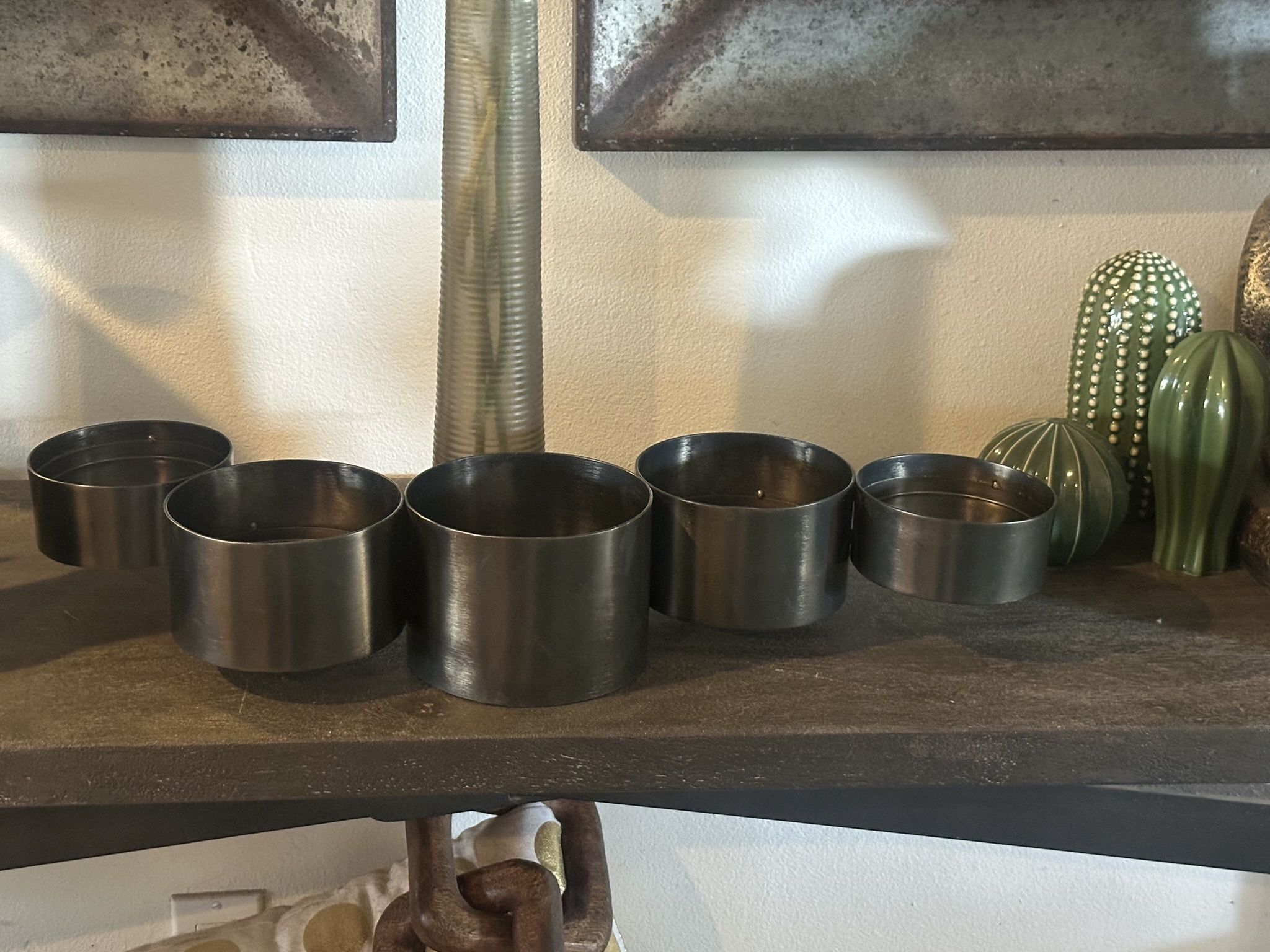 New Crate & Barrel Links Dark Pewter Centerpiece 5 Link Cylinder Pillar Candle Holder