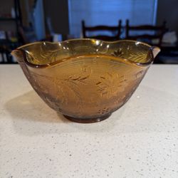 Indiana Tiara Amber Sandwich Glass 10" Salad Bowl Fall/Thanksgiving
