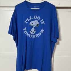 Men’s Peanuts Snoopy “I’ll Do It Tomorrow” Blue Graphic T-Shirt Size XXL