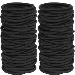 120 Pieces Black Hair Ties for Thick and Curly Hair Ponytail Holders Hair Elastic Band for Women or Men(4mm)

