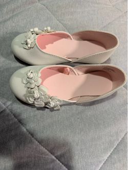 New Girls Janie & Jack White Leather Bloom Flats