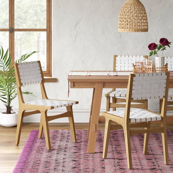 Ceylon Woven Dining Chair - White & Natural Wood - Opalhouseâ„¢