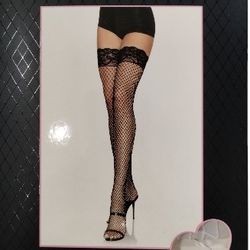 Leg Avenue Lace Top Fishnet Thigh Highs Stockings White New Women's Halloween Costume 