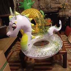 BIG Inflatable Unicorn Glitter Pool Float Ring