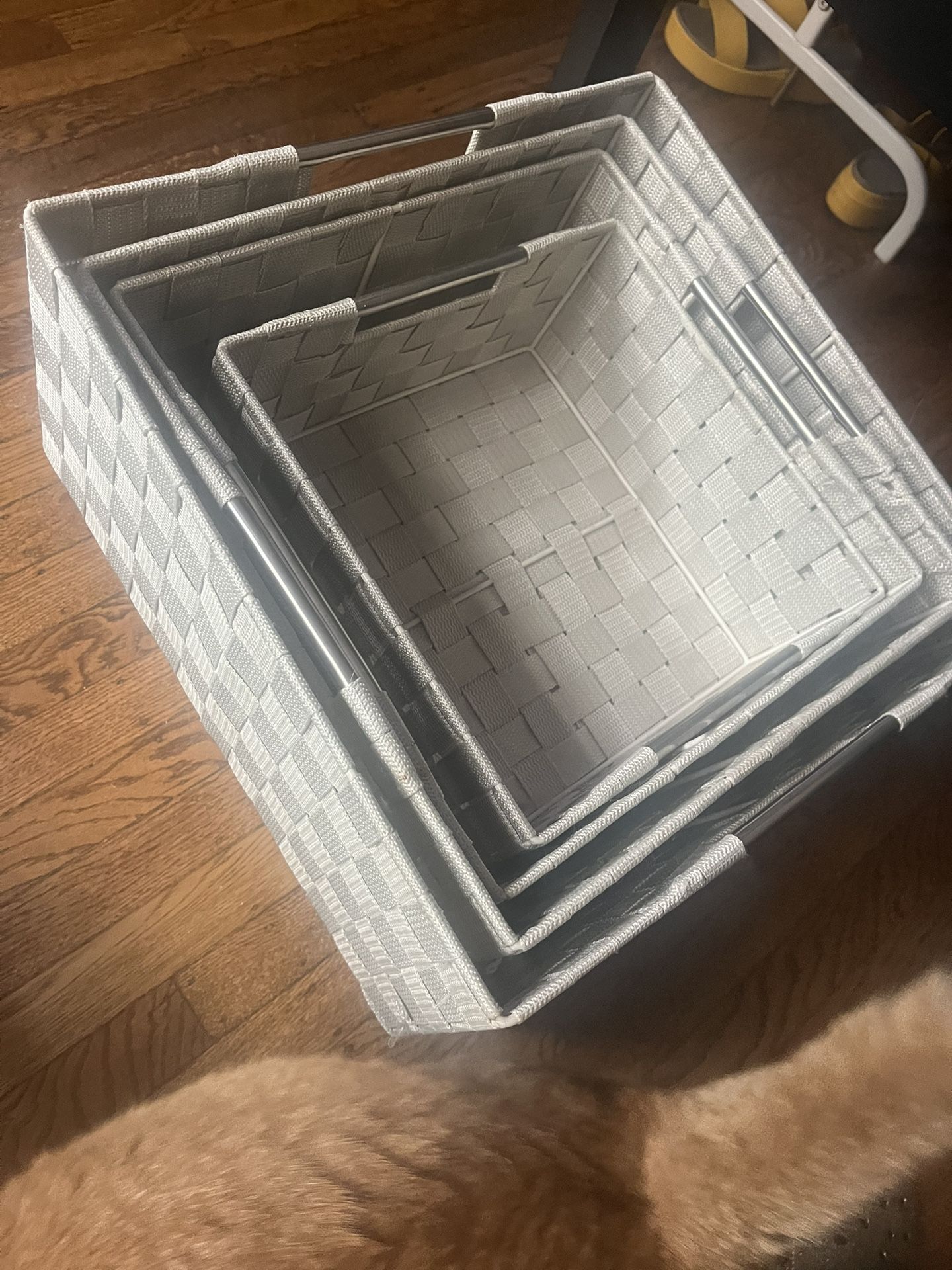 Beige woven storage basket sets (2)