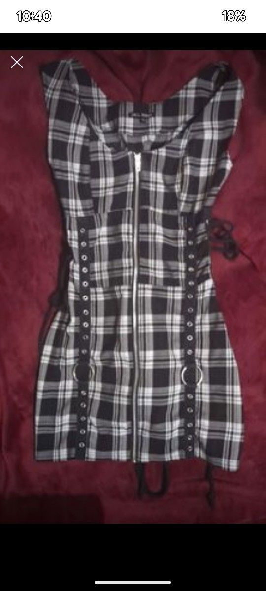 Dress - goth/punk style - black and white stitched together in seceral corset like bindings - size s