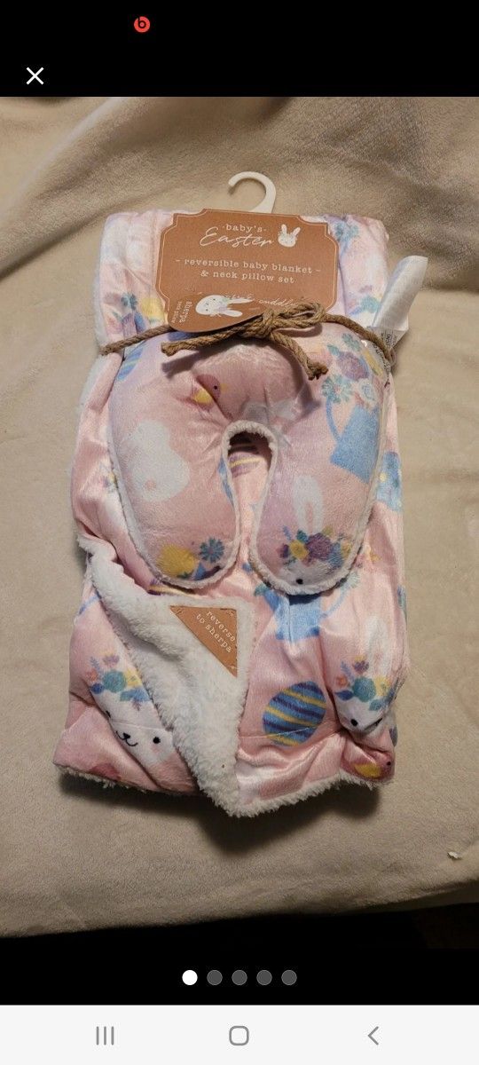 Baby's Easter reversible baby blanket and neck pillow set