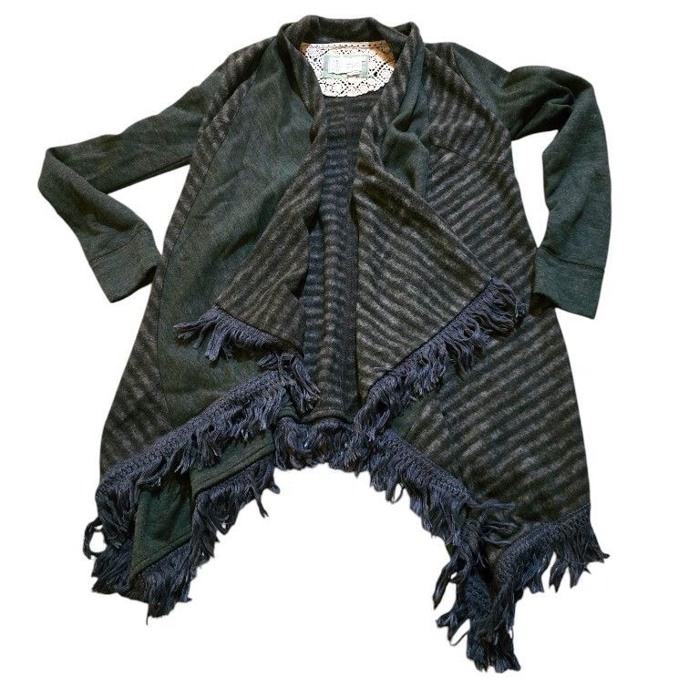 Anthropologie Saturday Sunday Green Fringe Open Front Cardigan