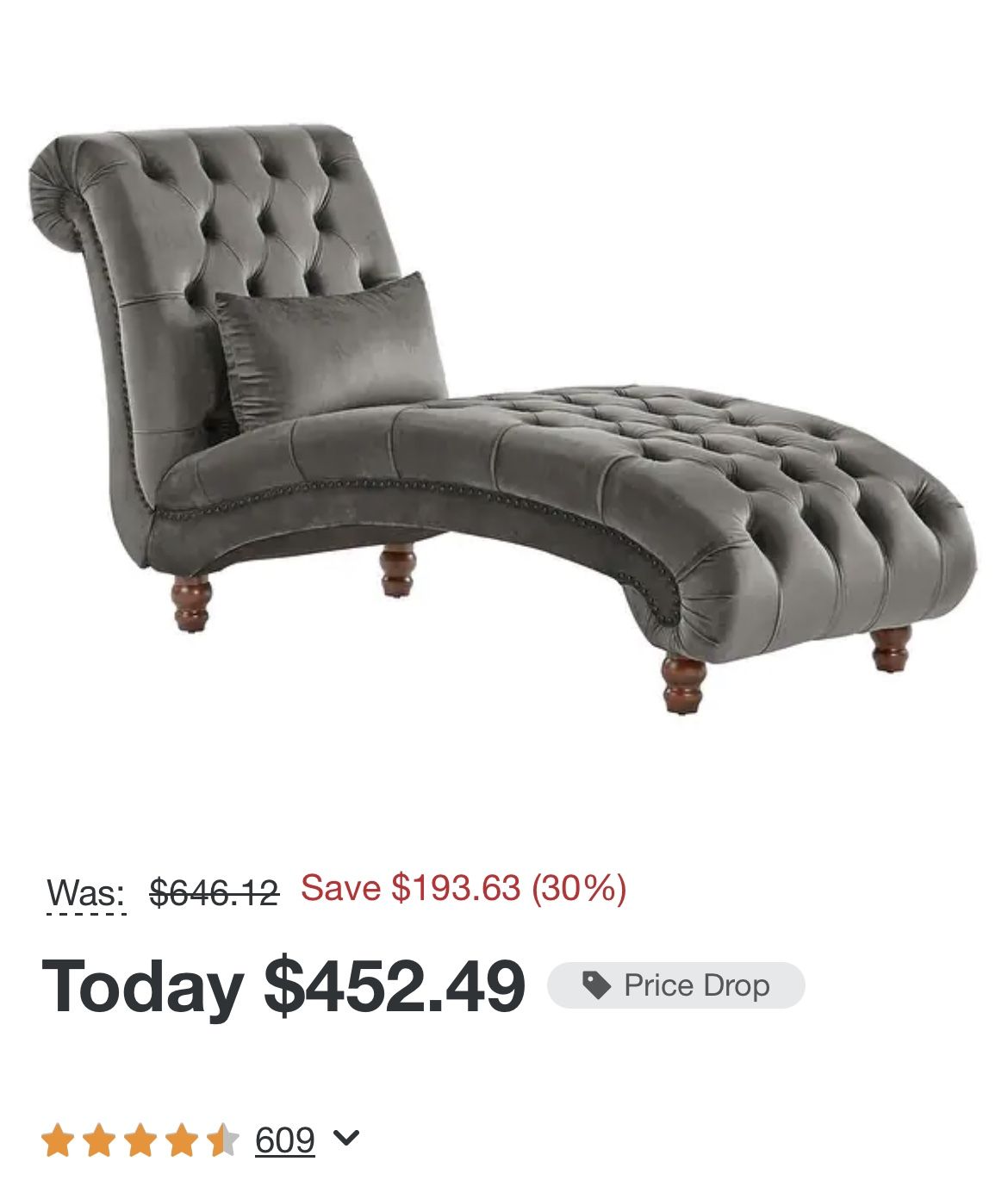 Knightsbridge Tufted Oversized Chaise Lounge by iNSPIRE Q Artisan - Dark Grey Velvet