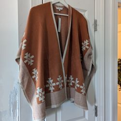 Brand New Warm & Cozy Poof Tribal Boho Poncho Size Small