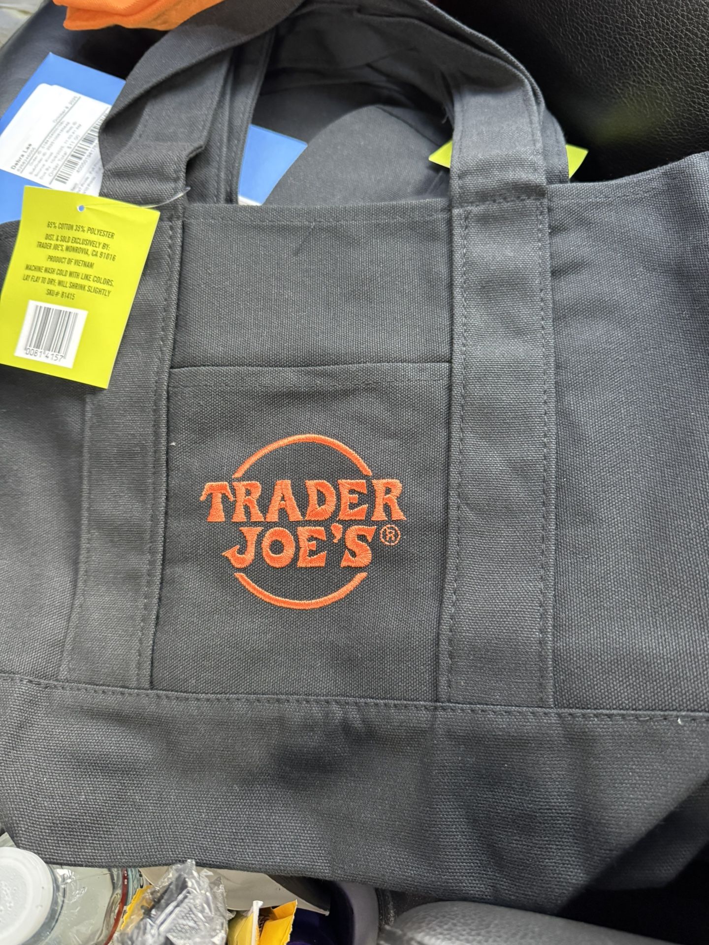 Trader Joes Halloween Mini Tote Bag Black & Orange