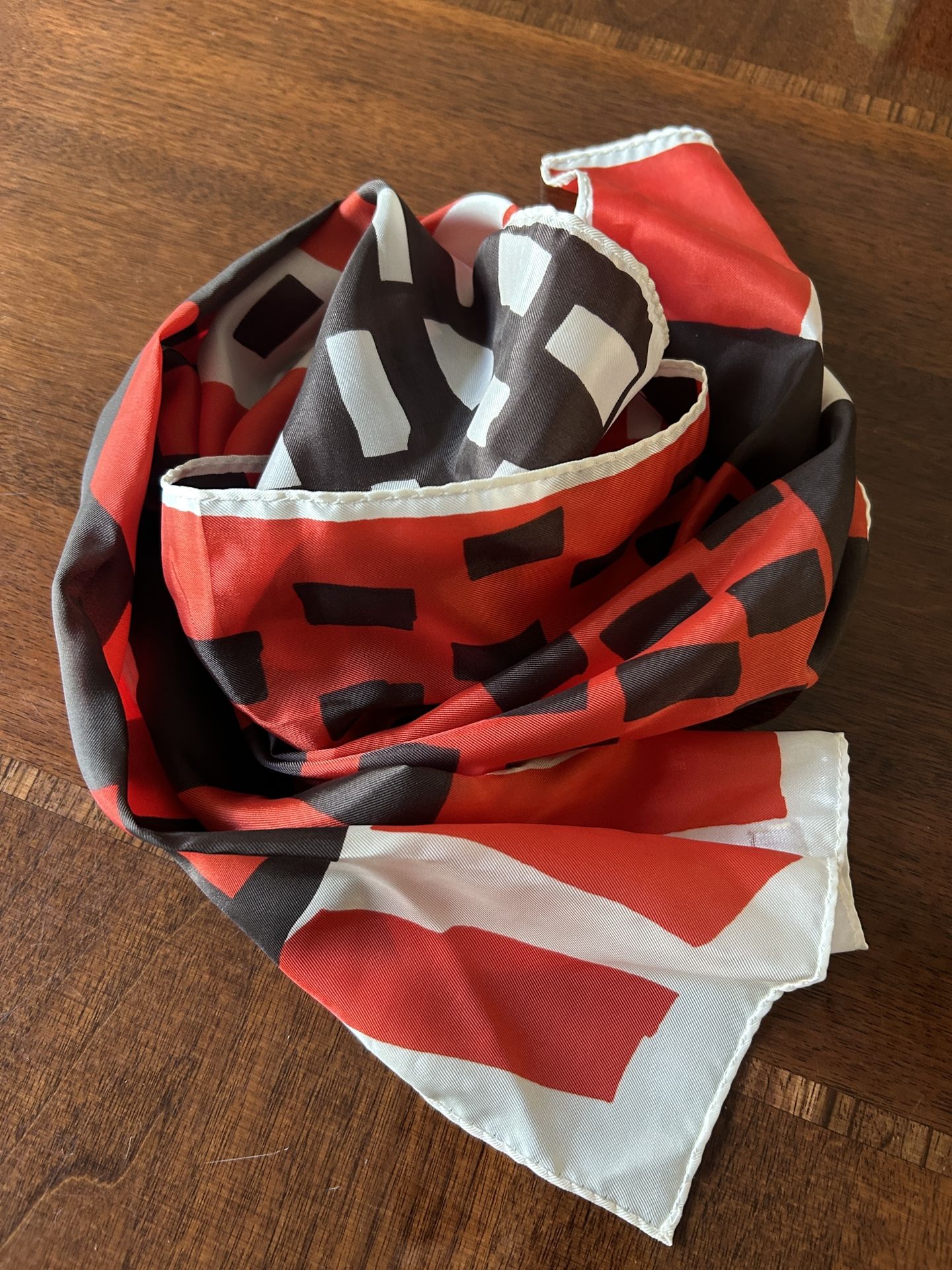 Scarf Vintage Abstract, Red, White And Black