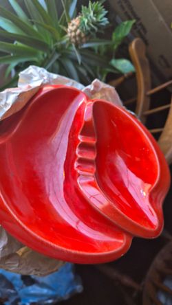 1960's Ceramic Ashtray-Trinket Dish-Vintage Smoking-Mid Century Decor-Jewelry Dish-Ring Dish-Incense Holder-Vintage Glass-Red Ashtray