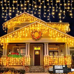 Christmas Lights Outdoor Icicle Lights - 33Ft 400 LED Connectable Curtain Fairy String Lights With Timer Memory Plug In Waterproof For Home Decoration