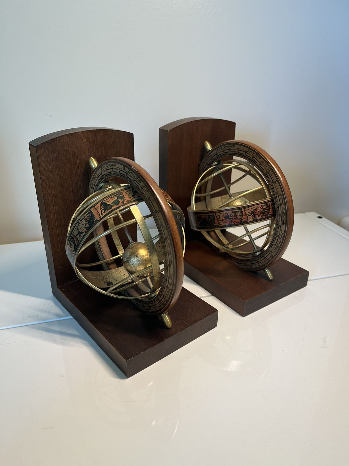 Vintage Mercurio D’ Oro Zodiac Armillary Spheres Bookends Made In Italy