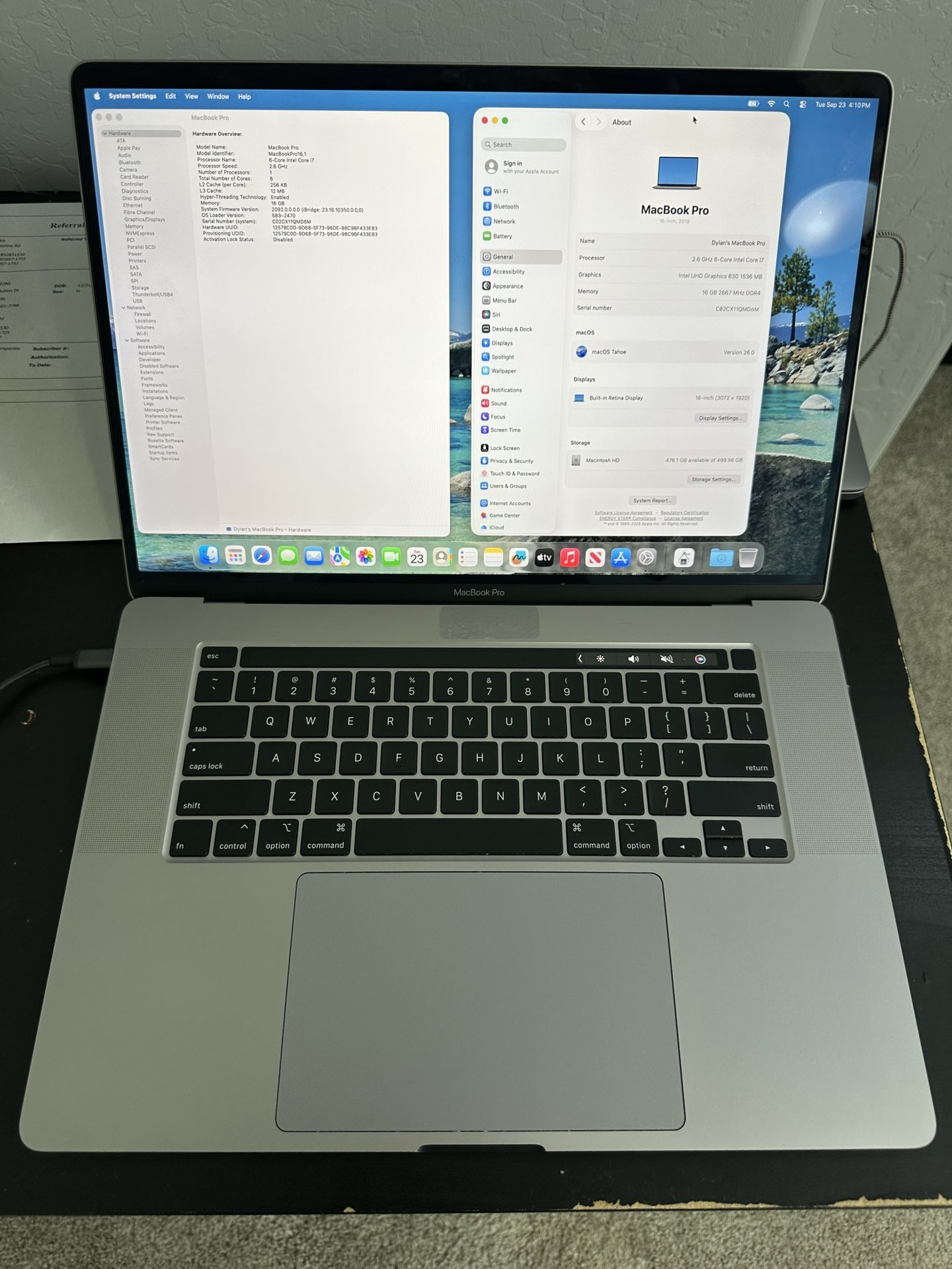 16” MacBook Pro Intel Core i7 16gb RAM 500gb SSD In Fantastic 