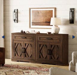 63"W Large Modern Farmhouse Office Storage Cabinet or TV Stand With Barn Doors & Drawers - Brand New in Box