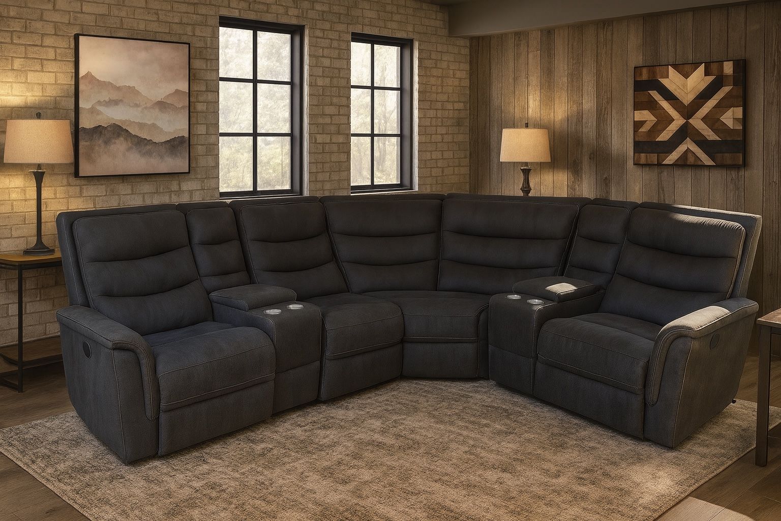 Dark Gray Reclining Sectional Sofa with Cup Holders – Power Recliner Couch – Professionally Cleaned