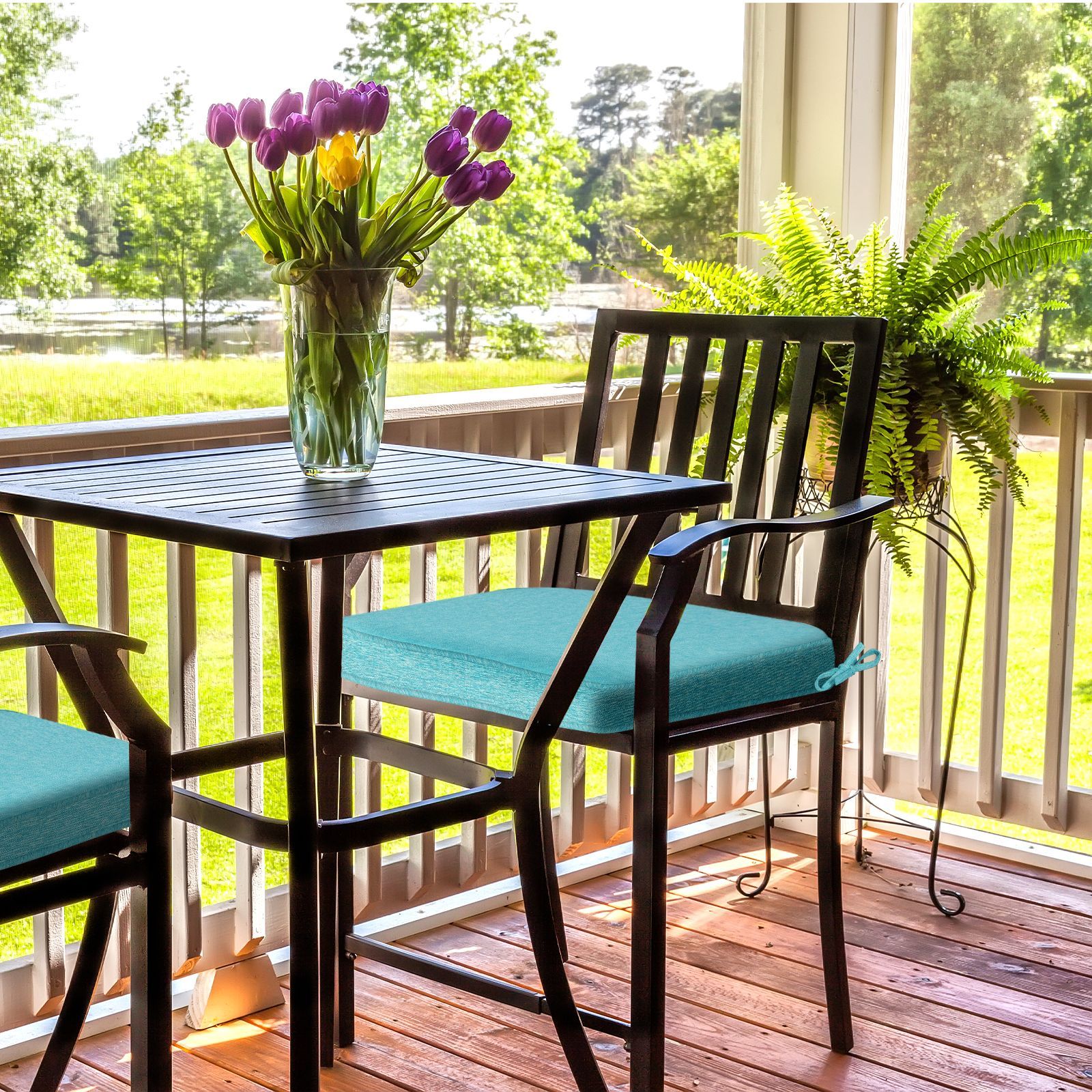 Aoodor Outdoor Dining Chair Cushions Set, Patio Chair Pads with Ties, Aruba Blue, Set of 2/Set of 4