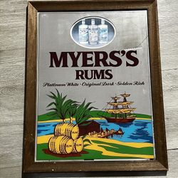 Vintage Myers’s Rum Bar Mirror Sign – Wood Frame Caribbean Decor