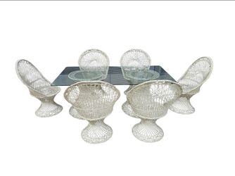Russell Woodard Spun Fiberglass Six-Chair Dining Table Set