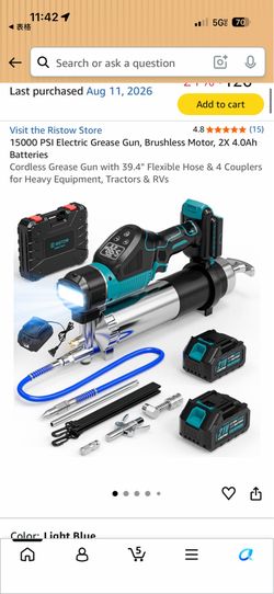 Ristow 15000 PSI Cordless Electric Grease Gun with 2x 4.0Ah Batteries & Case