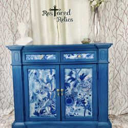 Beautiful Blue Floral Accent Cabinet