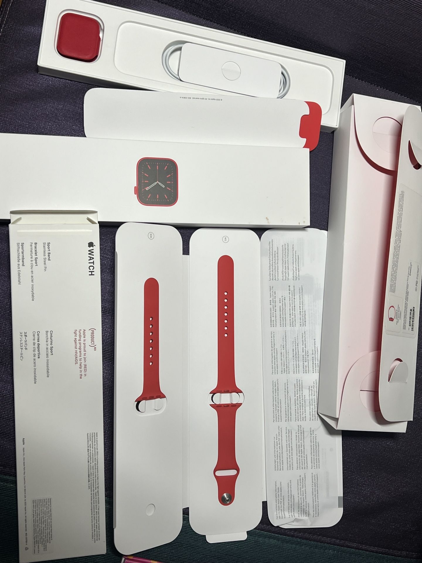 Apple Watch Series 6 40mm Red Aluminum Original Charger, Straps And Box - watch not included