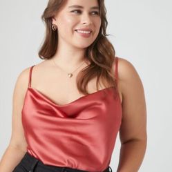 Forever 21 Plus Size Satin Cowl Neck Bodysuit 