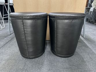 Pair of Bernhardt Pomona Ottoman Dark Grey Vinyl Tapered Cylinder with Nailheads