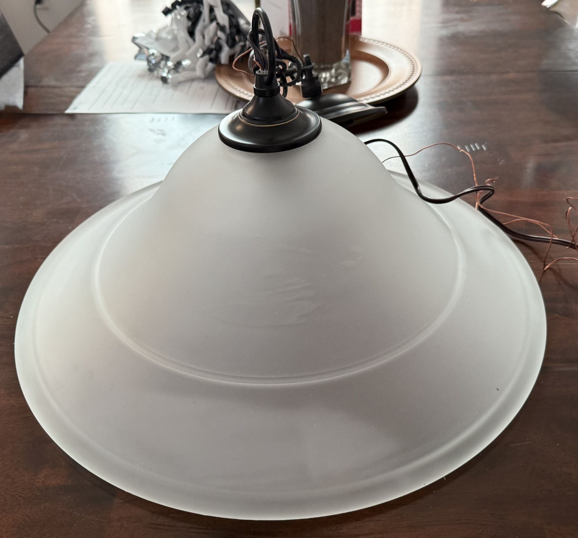 Brand new! Progress Lighting Trinity 1 -Light Antique Bronze Transitional Etched glass Bell Medium Hanging