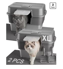 XL Enclosed Cat Litter Box 2-Pack with Scoops