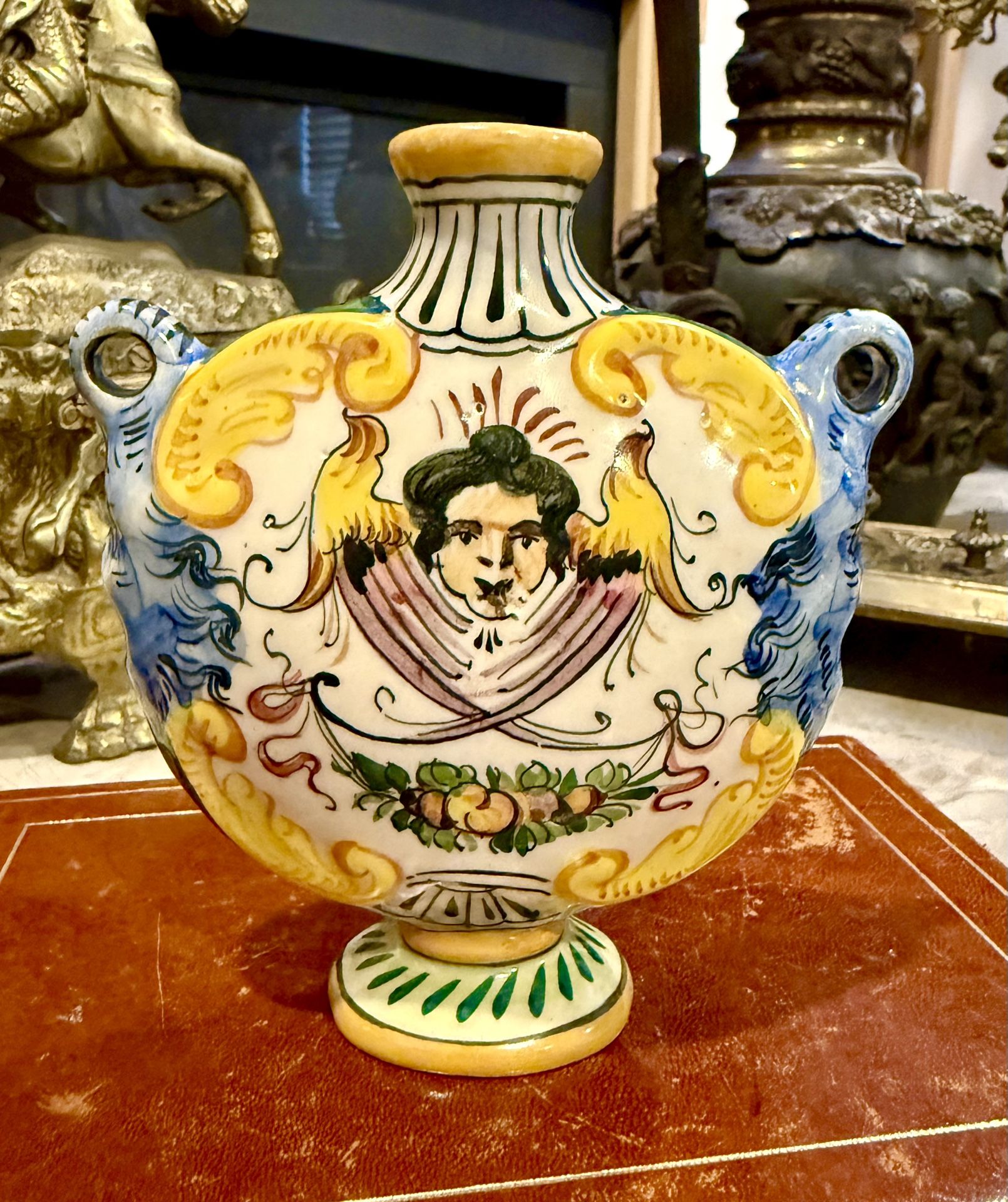 SUPER RARE Cantagalli maiolica bottle vase late 19th century Certosa Firenze