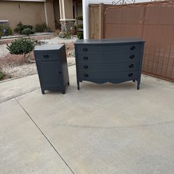 Refinished Dark Grey Dixie Furniture Solid Wood 4 Drawer Dresser & 1 Nightstand