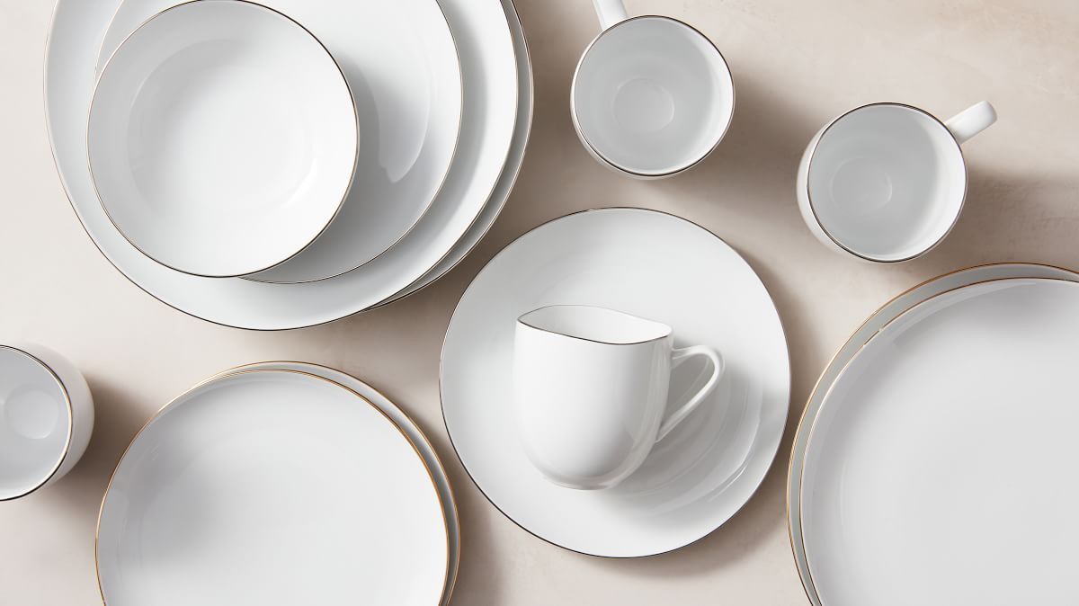 West Elm Organic Porcelain Gold-rimmed Dinnerware 